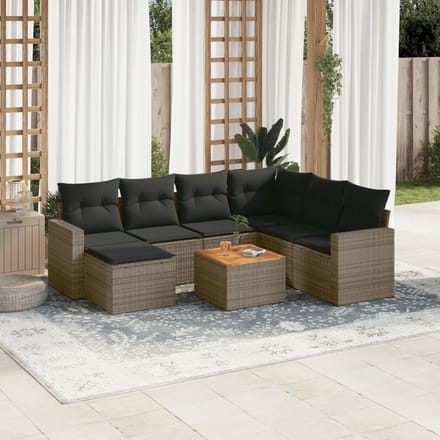 vidaXL - 8-delige - Loungeset - met - kussens - poly - rattan - grijs