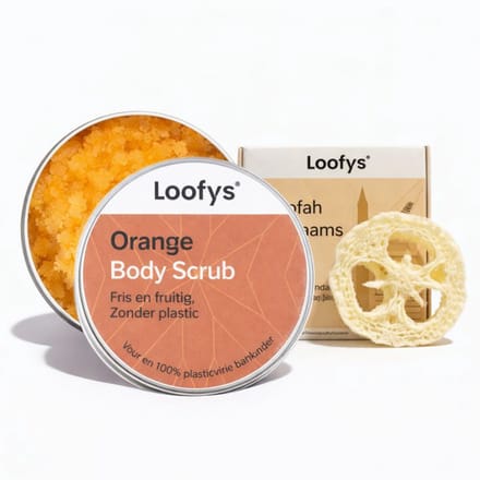 Verwen & Relax Cadeauset – Bodyscrub 150ml + Loofah Scrubspons - Orange