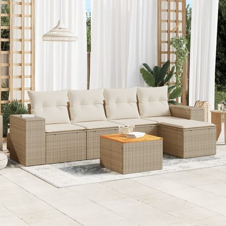 vidaXL - 6-delige - Loungeset - met - kussens - poly - rattan - beige