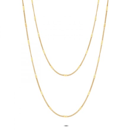 Twice As Nice Halsketting in goudkleurig edelstaal, dubbele ketting 38cm+5cm