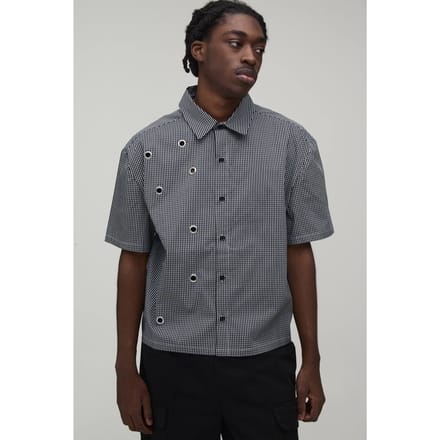 Oversized Boxy Shirt Met Oogjesdetail En Micro Ruitpatroon | Black | Size Medium