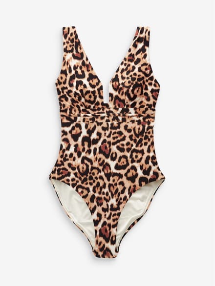 Next - Dames - Buikcorrigerend badpak met lage hals - Dierenprint