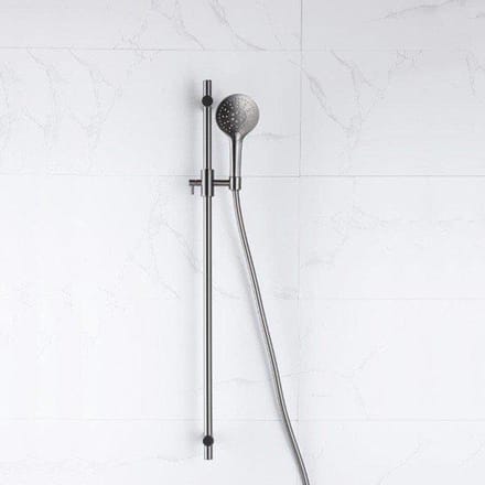 FugaFlow Eccelente Acces glijstangset met ronde handdouche, gladde doucheslang Geborsteld Gunmetal PVD