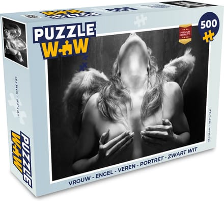 Puzzel Vrouw - Engel - Veren - Portret - Zwart wit - Legpuzzel - Puzzel 500 stukjes