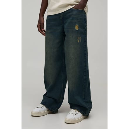 Groengekleurde Baggy Distressed Jeans | Green | Size 32