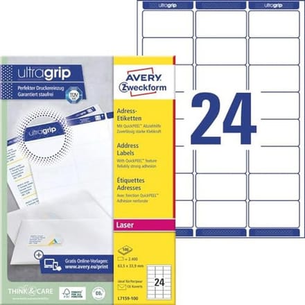 Adresstickers met Ultragrip - Bedrukbare Etiketten voor A4, Zelfklevend, Wit, 2400 Stuks