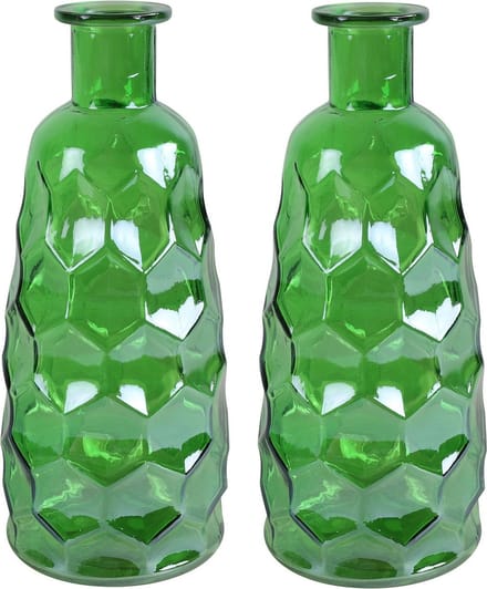 Countryfield Art Deco vaas - 2x - groen transparant - glas - D12 x H30 cm