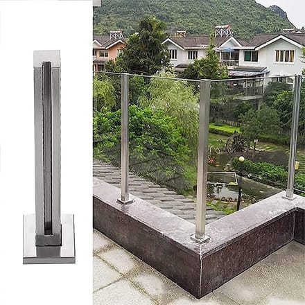 Glazen Klem Paal - Balustrade Systeem - Terras Afscheiding - Zonder Boren - 10/12mm Panel - Geborsteld Staal