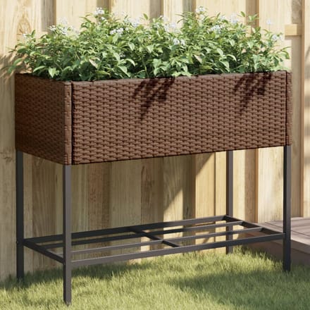 vidaXL - Plantenbakken - met - schap - 2 - st - 90x40x75 - poly - rattan - bruin