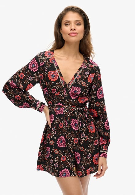 Superdry - Mini-jurk met V-hals en print - Dames - Jurken
