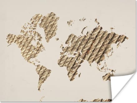Poster - Wereldkaart - Touw - Beige - 40x30 cm