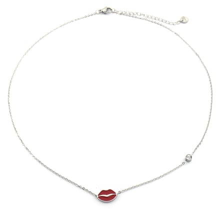 Ketting voor Kinderen - Lippen - RVS - Lengte 35-41 cm - Zilverkleurig