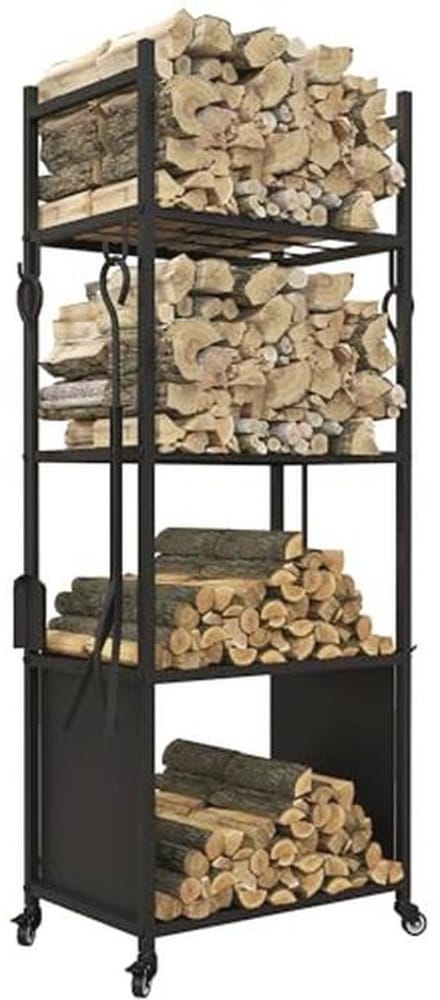 Stijlvol en Functioneel Houtopslagrek met Rollen - 45 x 30 x 118 cm