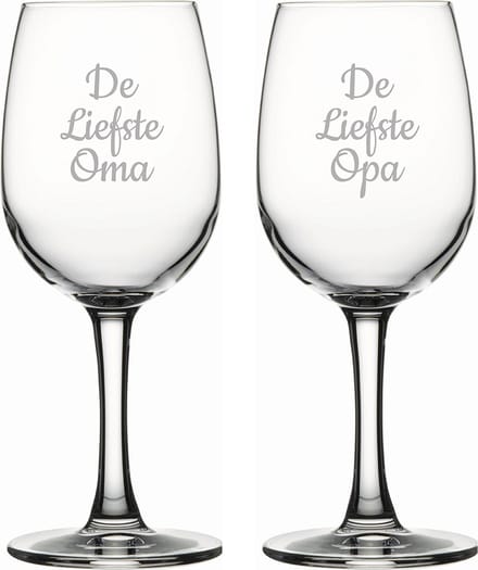 Gegraveerde witte wijnglas 26cl De Liefste Opa-De Liefste Oma