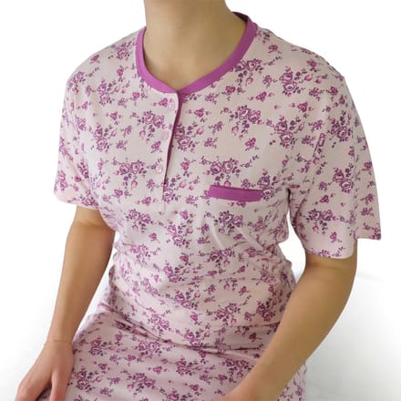 Tenderness Dames Nachthemd - Bloemenprint - Katoen - Roze - Maat L