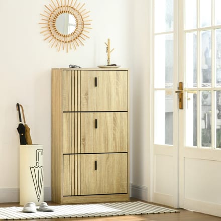 HOMCOM Klapbare schoenenkast - Spaanplaat - 63x24x117cm - Eiken