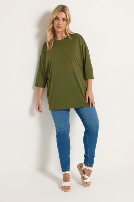 Yours Kaki Groene Tuniek Met Afhangende Schouders Size 48