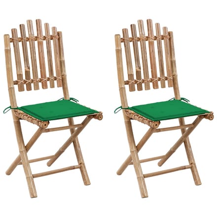 vidaXL - Opklapbare - stoelen - (2 - stuks) - met - kussens, - bamboe
