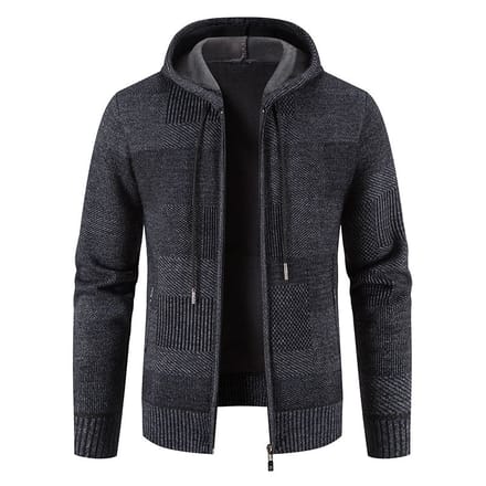 Pull Cardigan Épais en Velours Plus Automne Pull Tricot à Capuche Lâche Surdimensionné Fermeture Éclair Fil Veste Décontractée 4XL black