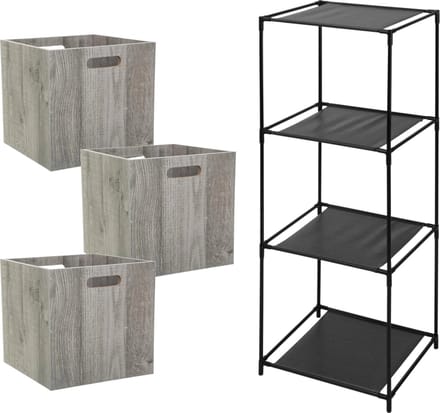 5Five Opbergrek Smartrack - met 3x mandjes stof - grijs - 34 x 98 cm