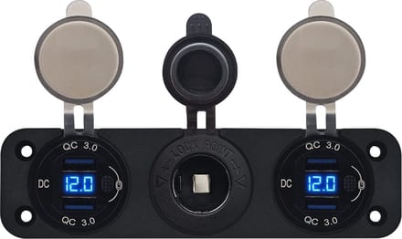 ProRide 12V USB Autolader 2 Poorten - QC3.0 - Voltmeter en 12V/24V Sigarettenplug - Drievoudig inbouw