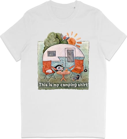 Heren en Dames T Shirt - Camping Kampeer Tafereel - Wit M