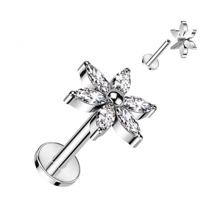Piercing titanium 6 flower top 1.2x6 - zilver - LMPiercings