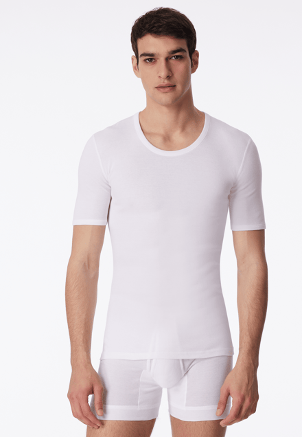 Schiesser Shirt - korte mouw - wit - Essentials fijnrib Heren Ondershirt