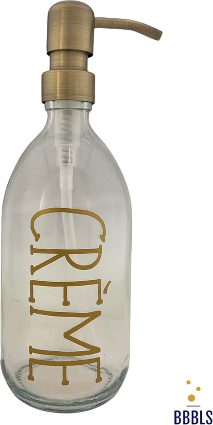 BBBLS® Design Dispenser "Creme" | Transparant Glas | 500ml | RVS / Metaal Pomp Goud | Zeeppomp | Zeepdispenser | Zeephouder