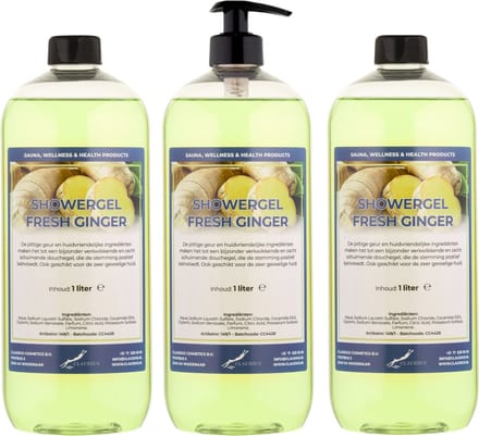 Douchegel Fresh Ginger 1 liter - set van 3 stuks - met gratis pomp - showergel