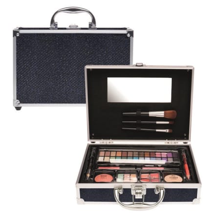 Casuelle make up koffer zwart/blauw glitter