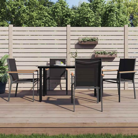 vidaXL - 5-delige - Tuinset - textileen - en - staal - zwart