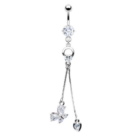 Navelpiercing hartje, vlinder en hartje hanger - zilver - LMPiercings