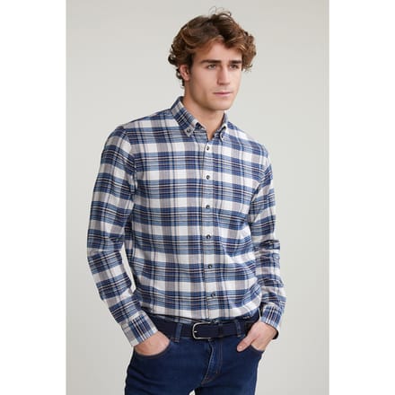 River Woods Custom Fit Checked Shirt Blue/beige Größe: S | Casual hemden Outlet | Herren | Blau