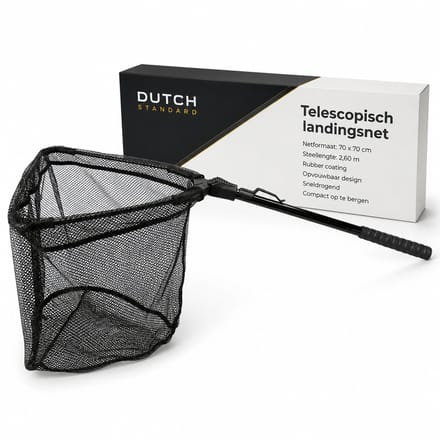 Landingsnet Telescopisch – Opvouwbaar Schepnet 35 x 35 cm – Rubber Coating – Zwart