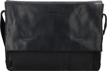 strellson Leren Schoudertas Laptoptas met laptopvak Brick Lane Messenger Black Zwart
