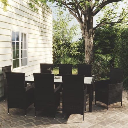vidaXL - 9-delige - Tuinset - met - kussens - poly - rattan - zwart