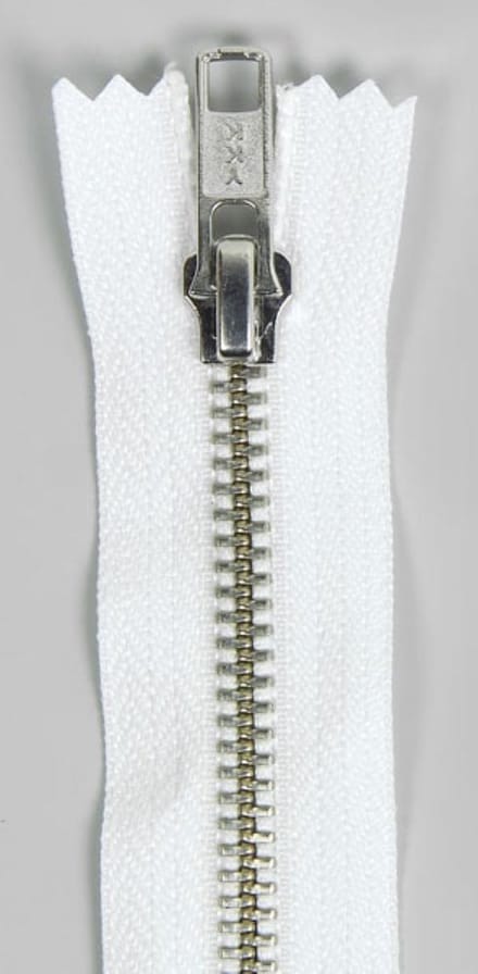 YKK Rits - 25 cm - niet deelbaar - wit met nikkeltandjes.