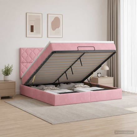 vidaXL - Ottoman - bed - met - matras - met - hoofdeinde - Roze - 160 - x - 200 - cm - Fluweel