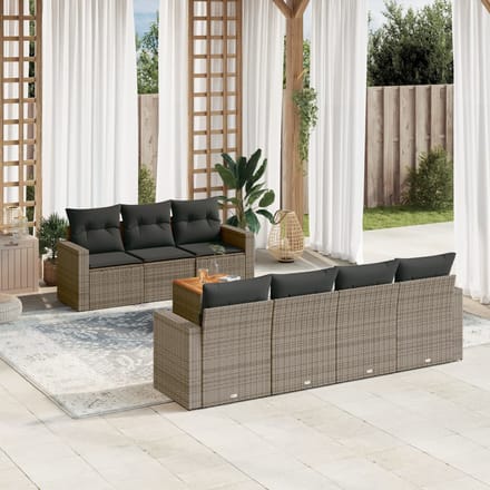 vidaXL - 8-delige - Loungeset - met - kussens - poly - rattan - grijs