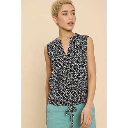 White Stuff Tulip Jersey Sleevele Shirt Black Printed Maat: 8 REGULAR | Mouwloze Tops Outlet | Dames | Zwart