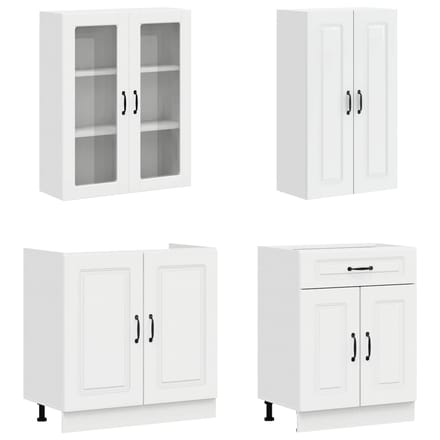 vidaXL - Keukenblok - KALMAR - 4 - st - Hoogglans - Wit - Bewerkt - hout