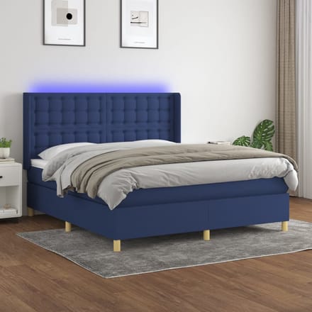 vidaXL - Boxspring - met - matras - en - LED - stof - blauw - 160x200 - cm
