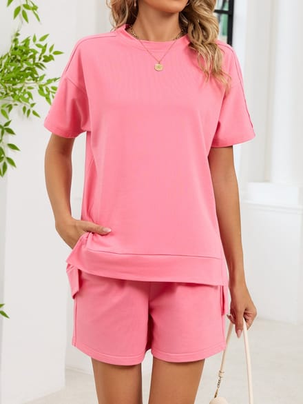 SUNMOOL Dames Kleding set - Top en KorteBroek - Rond - Roze - Maat : L