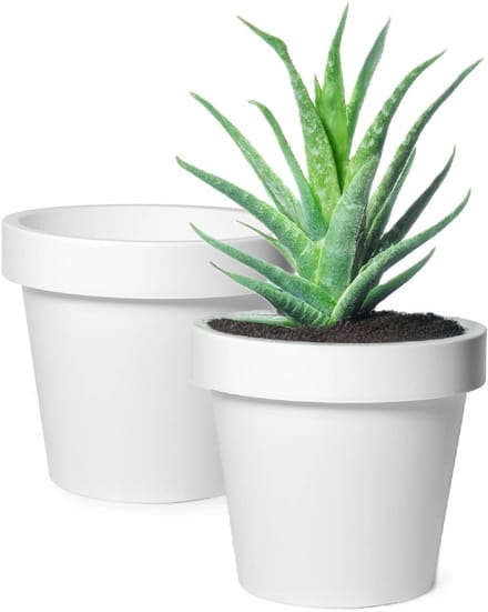 Mega Collections Plantenpot/bloempot - 2x - kunststof - wit - buiten - D20 x H18 cm