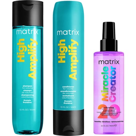 Matrix Total Results Volumising High Amplify Shampoo, Conditioner and Miracle Creator Spray Routine for Fine and Flat Hair