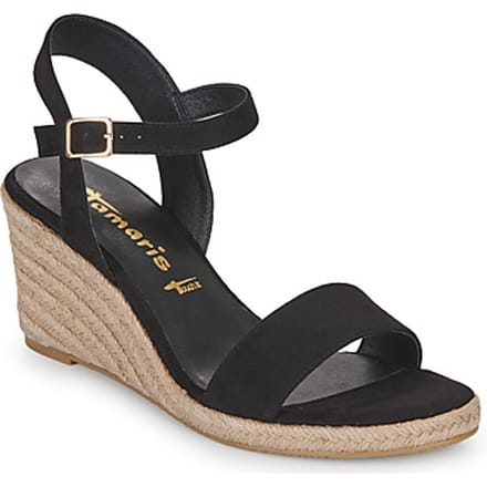 Tamaris dames espadrilles met sleehak zwart - Maat 40