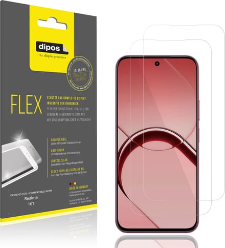 dipos – 2x Beschermfolie geschikt voor Realme 16T | 3D Full Cover Screenprotector | 100% Passend