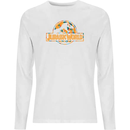 Jurassic Park Logo Tropical Men's Long Sleeve T-Shirt - White - L
