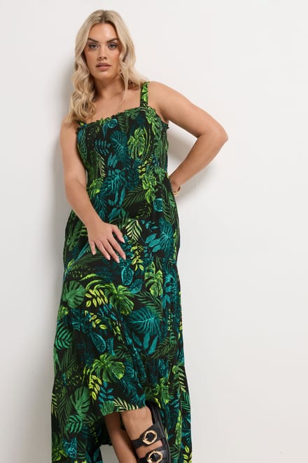 Yours Zwarte Maxijurk Met Tropische Print Size 46